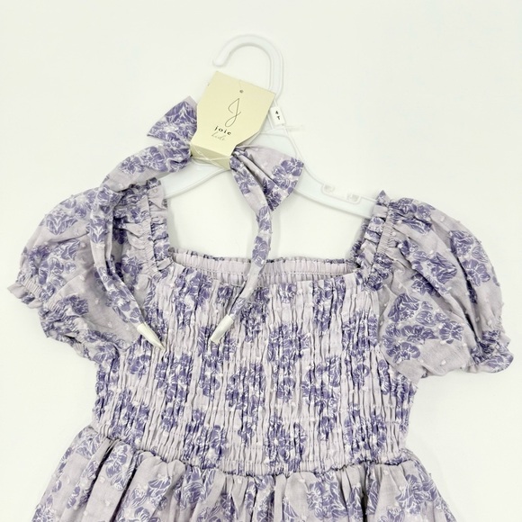 NWT Joie kids Girl’s Smocked Purple Floral Swiss Dot Tiered Dress w/ Headband 4T - Picture 2 of 8